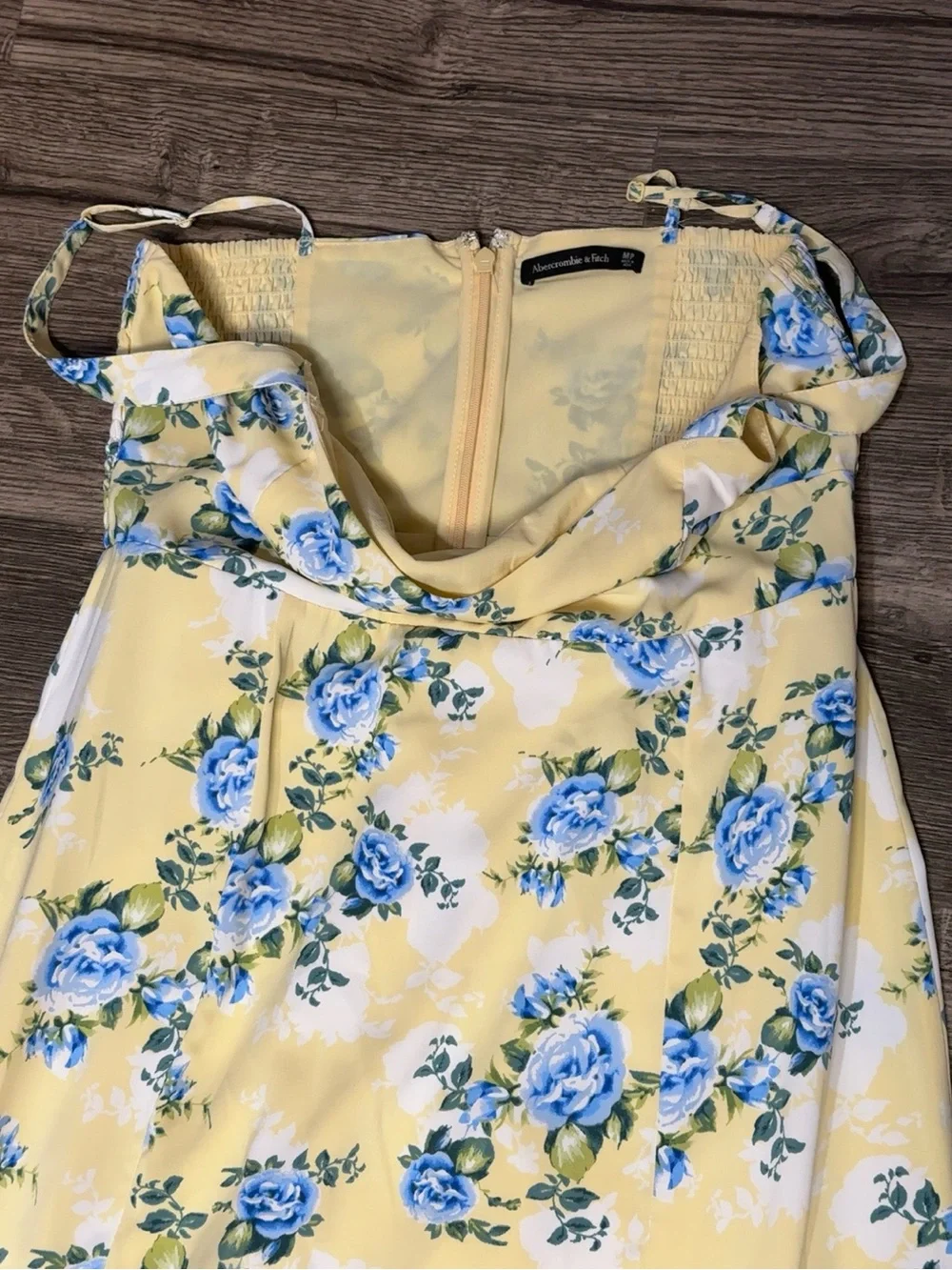 Abercrombie & Fitch Yellow Floral Tiered Midi Dress with Blue Accents